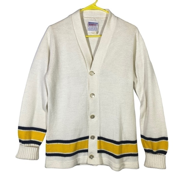 Vintage blank cheerleader letterman button up sweater size 40 Gold yellow black - Picture 1 of 8